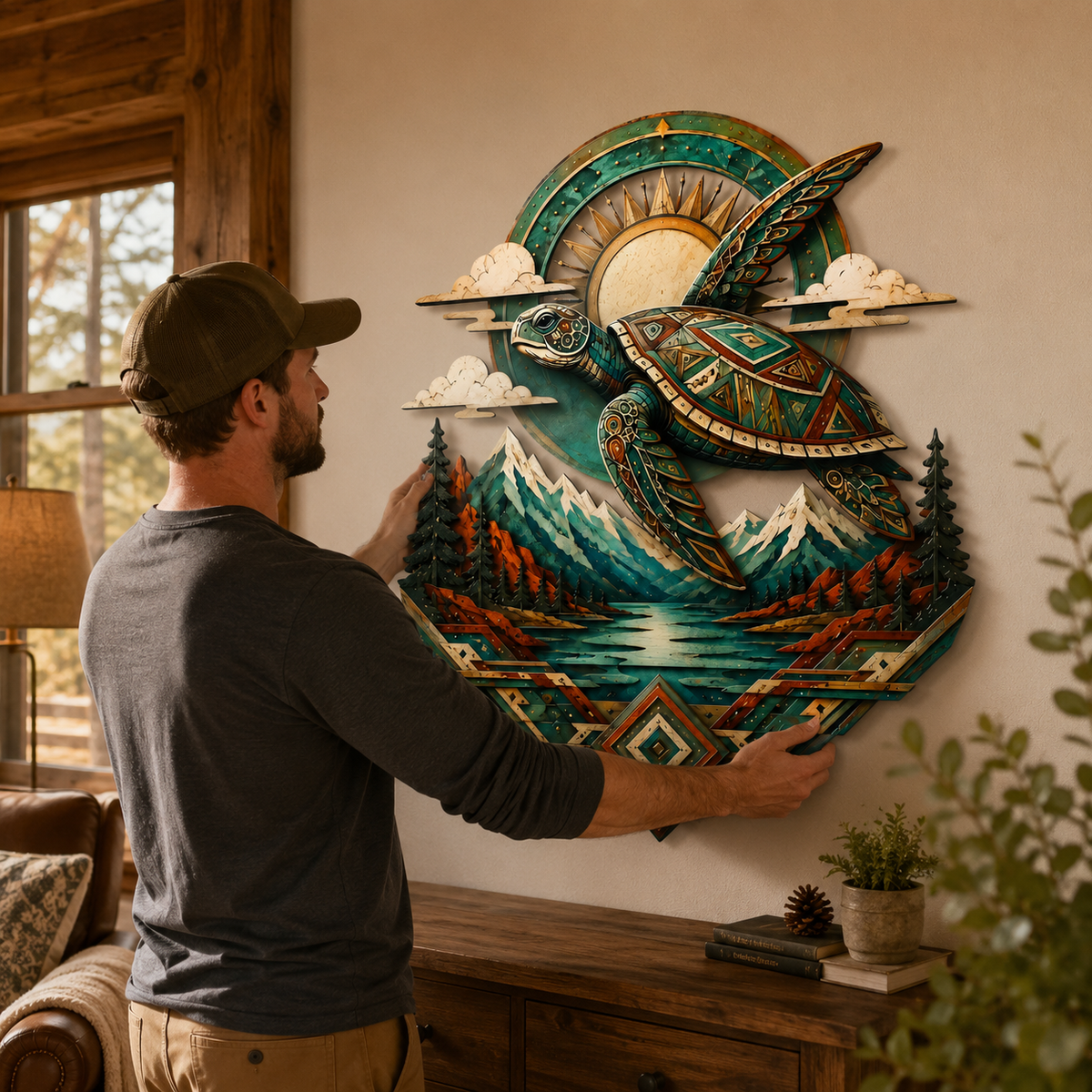 Human Lifestyle Trust - Sea Turtle Metal Wall Art Southwestern Wildlife Decor Mountain Lake