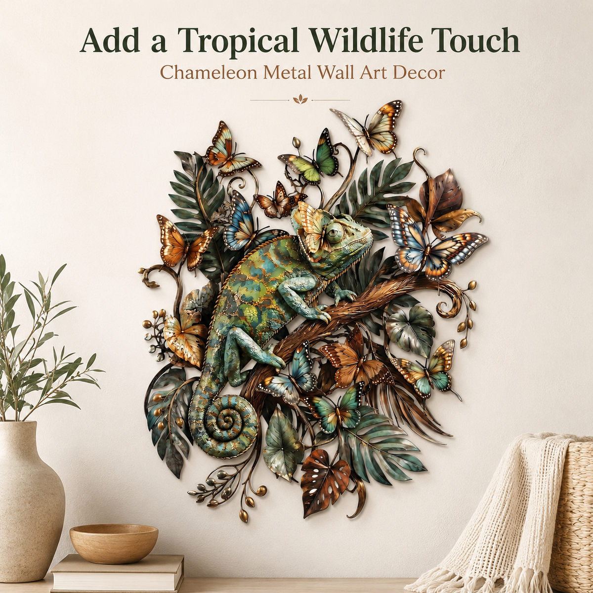Closing Statement - Chameleon Metal Wall Art Tropical Reptile Wall Decor Colorful Jungle