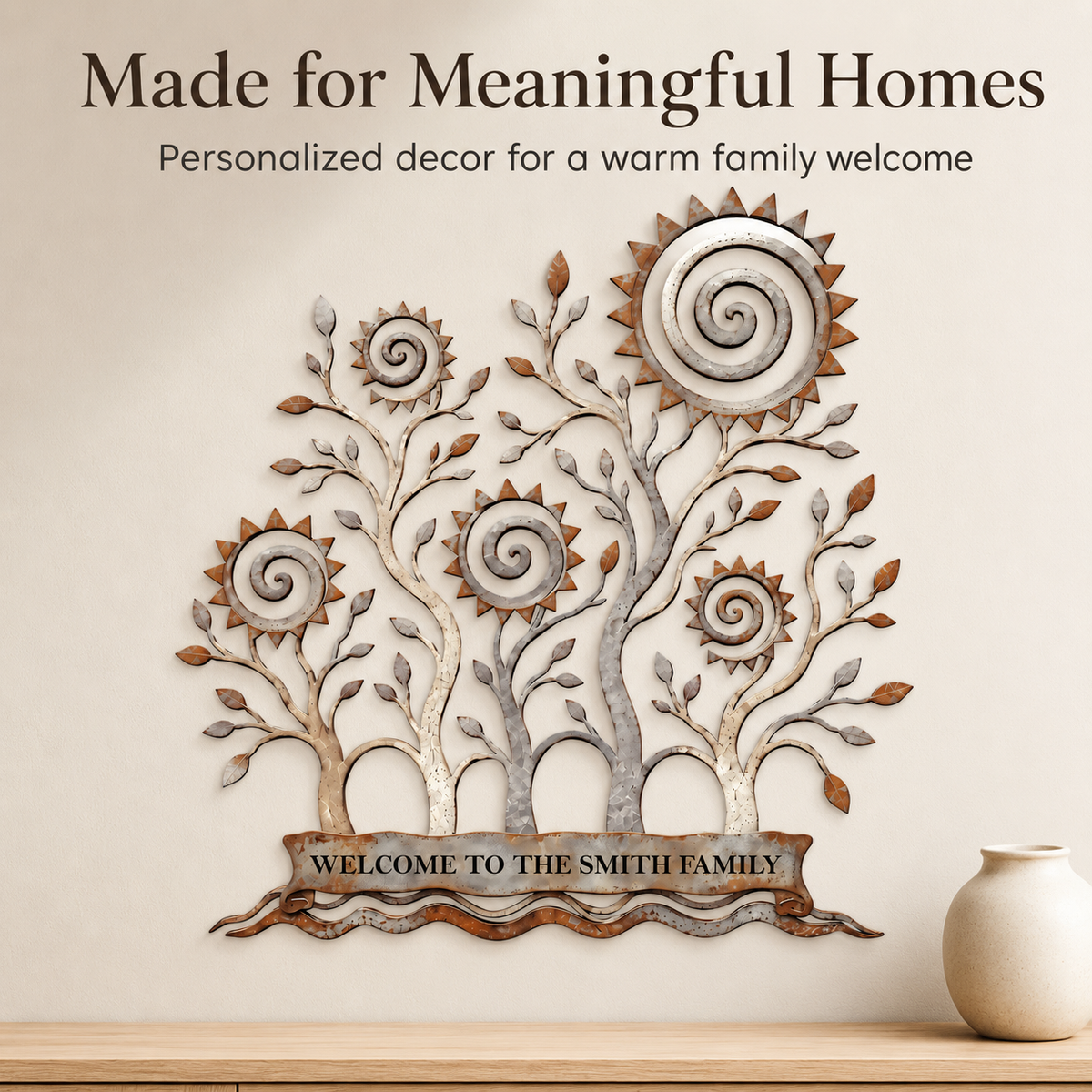 Final Statement - Custom Family Tree Metal Wall Art Decor Personalized Family Name