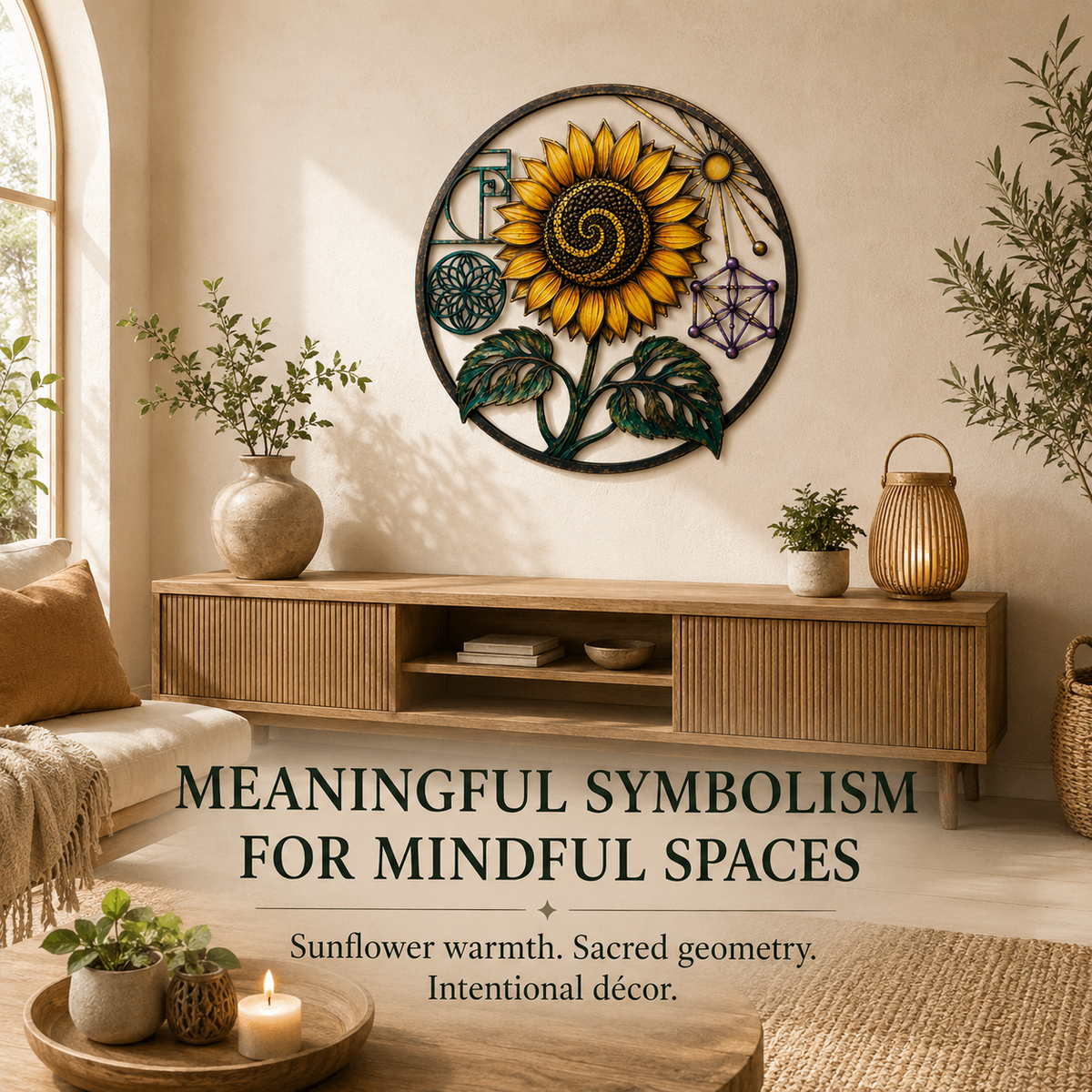 Final Statement — Sunflower Sacred Geometry Metal Wall Art Spiritual Wall Art Fibonacci