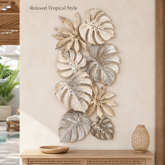 Primary Lifestyle - Tropical Leaf Metal Wall Art Monstera Wall Decor Botanical Patio