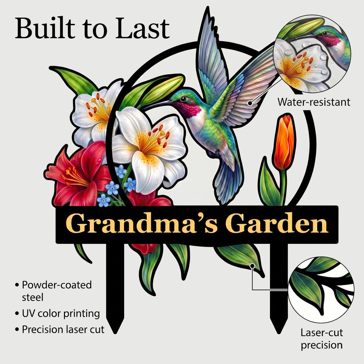Hummingbird Lily Metal Garden Stake Personalized Grandma Garden Sign Floral Yard Art Gardening Gift for Grandma Mother's Day Gift — main 6