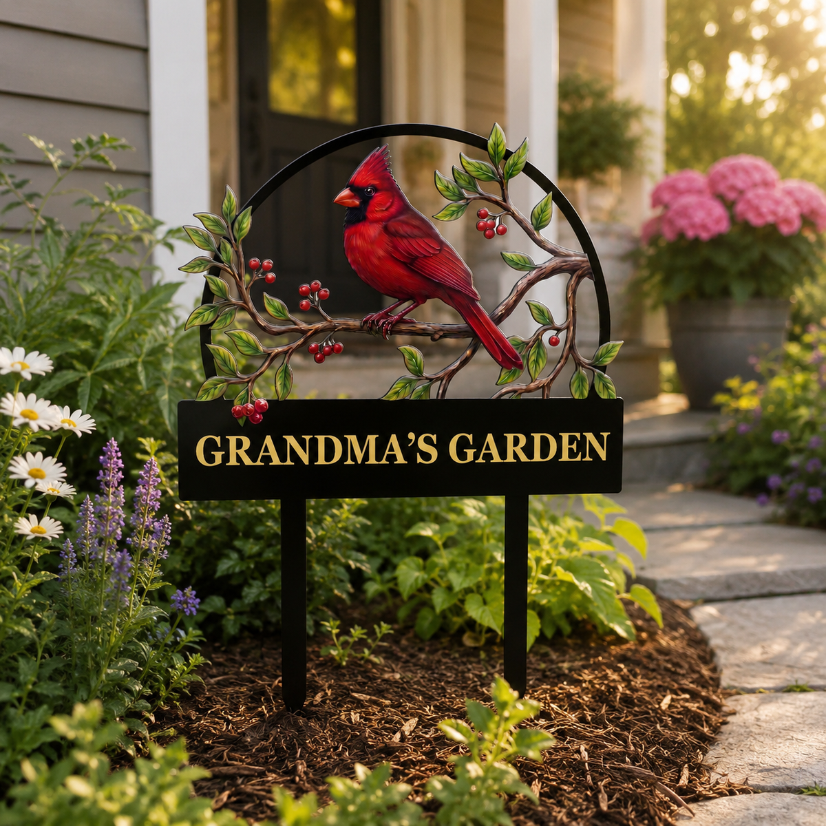 Grandma Cardinal Garden Stake Personalized Metal Yard Art Red Bird Garden Sign Gardener Gift for Grandma — new main