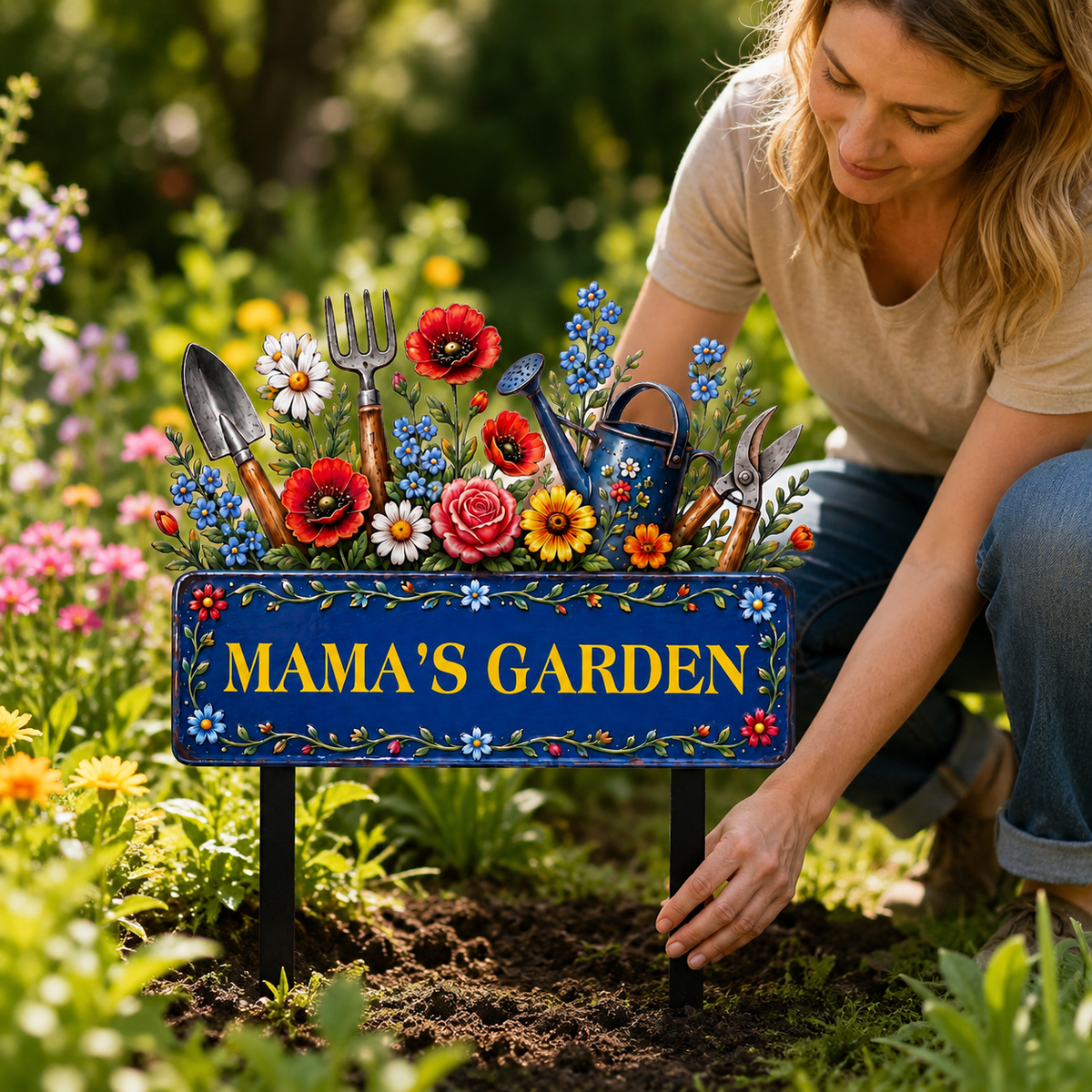 Custom Mama’s Garden Metal Stake, Personalized Floral Garden Tool Yard Sign, Flower Garden Decor, Gift for Mom Grandma --- Metal Garden Art Flower Garden Stake, Custom Text Garden Sign, Personalized Metal Garden Stake Gift for Mom, 1 or 2 Side UV Print — 13