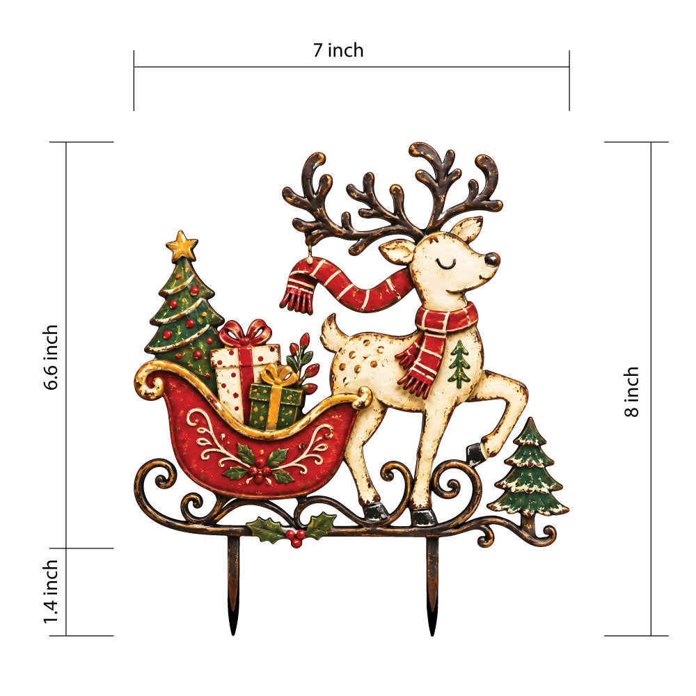 Christmas Reindeer Garden Stake Reindeer Sleigh Christmas Yard Art Rustic Christmas Decor Holiday Yard Decor Flat Printed Metal — 14