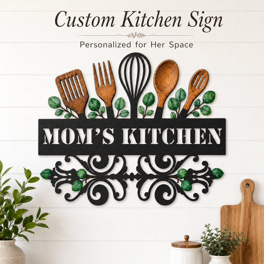 Main_02 - Custom Kitchen Wall Art Personalized Baking Metal Decor Botanical Utensil