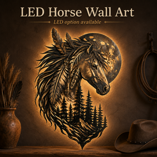 Main_02_led - Horse Metal Wall Art Western Horse Decor Rustic Woodland Horse