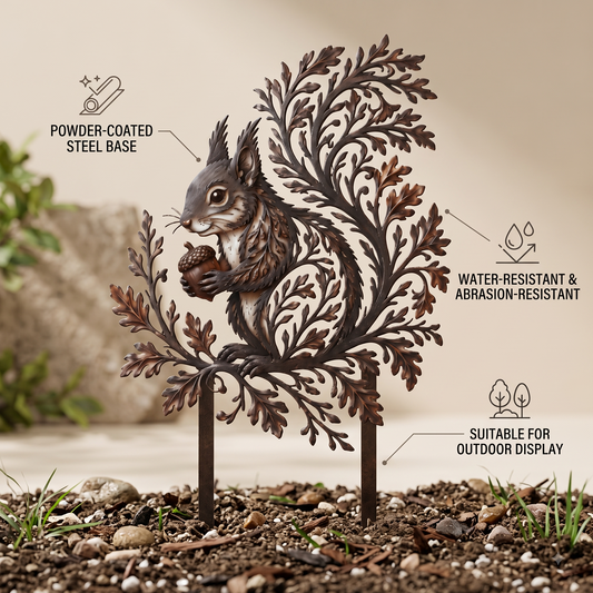 Squirrel Garden Stake Metal Yard Art Wildlife Garden Decor Botanical Outdoor Yard Art Squirrel Gift Flat Printed Metal Art — main 2