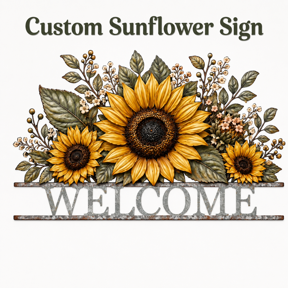 Personalized sunflower metal welcome sign for outdoor fall decorations for front porch