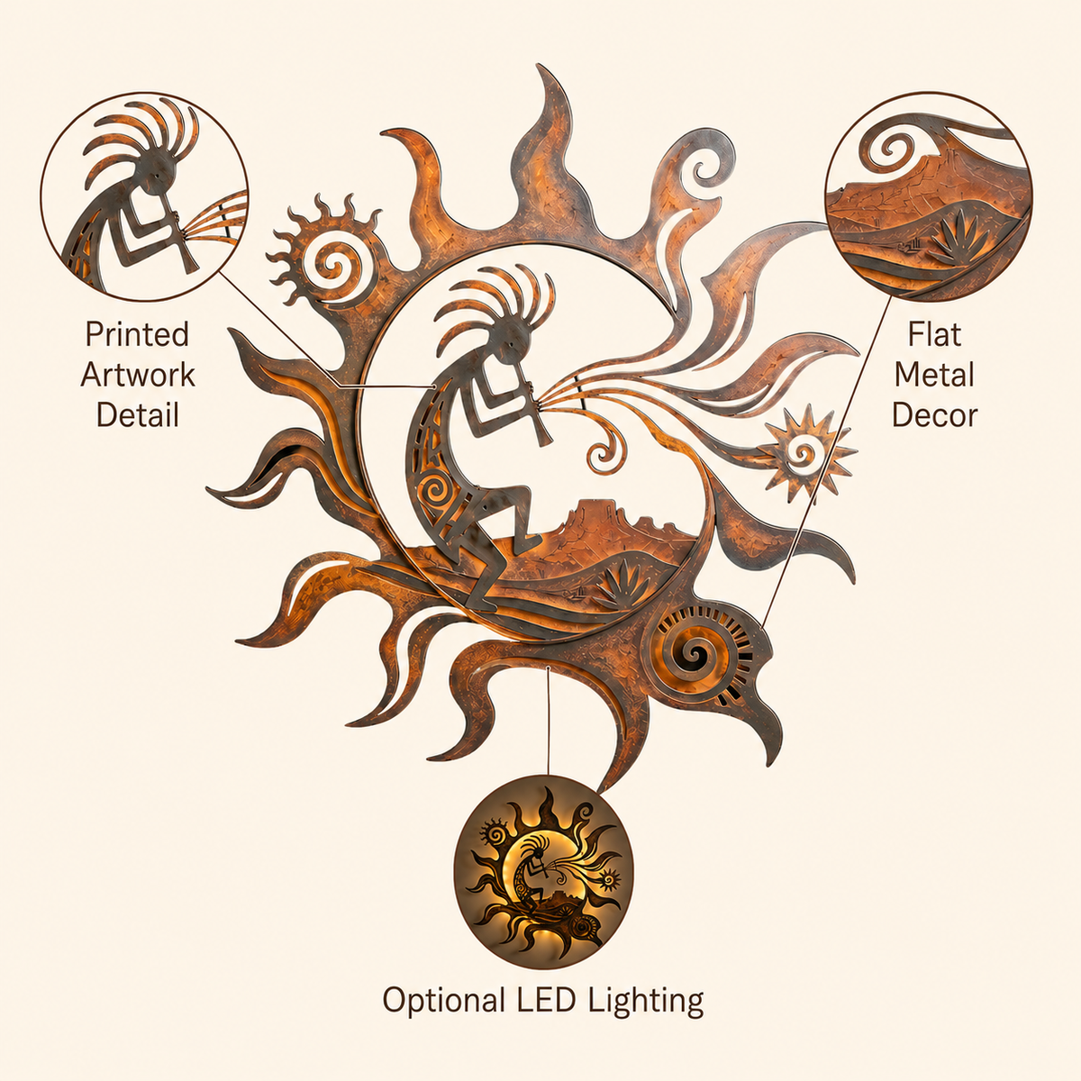 Detail Trust - Kokopelli Metal Wall Art Southwestern Wall Decor Desert Sun Rustic