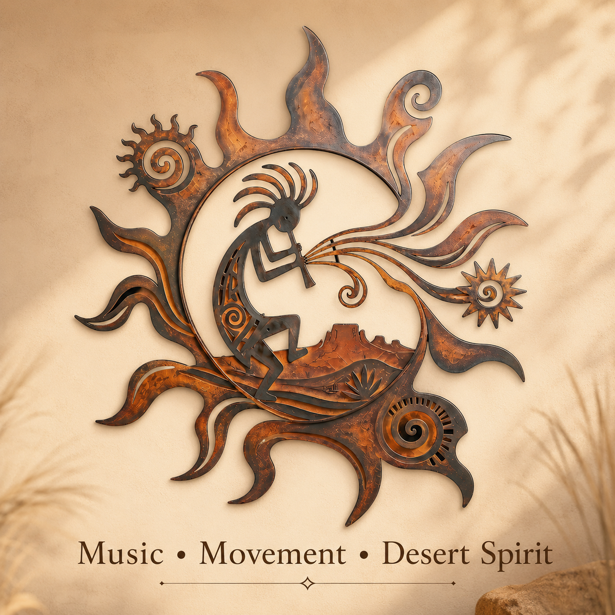 Design Statement - Kokopelli Metal Wall Art Southwestern Wall Decor Desert Sun Rustic