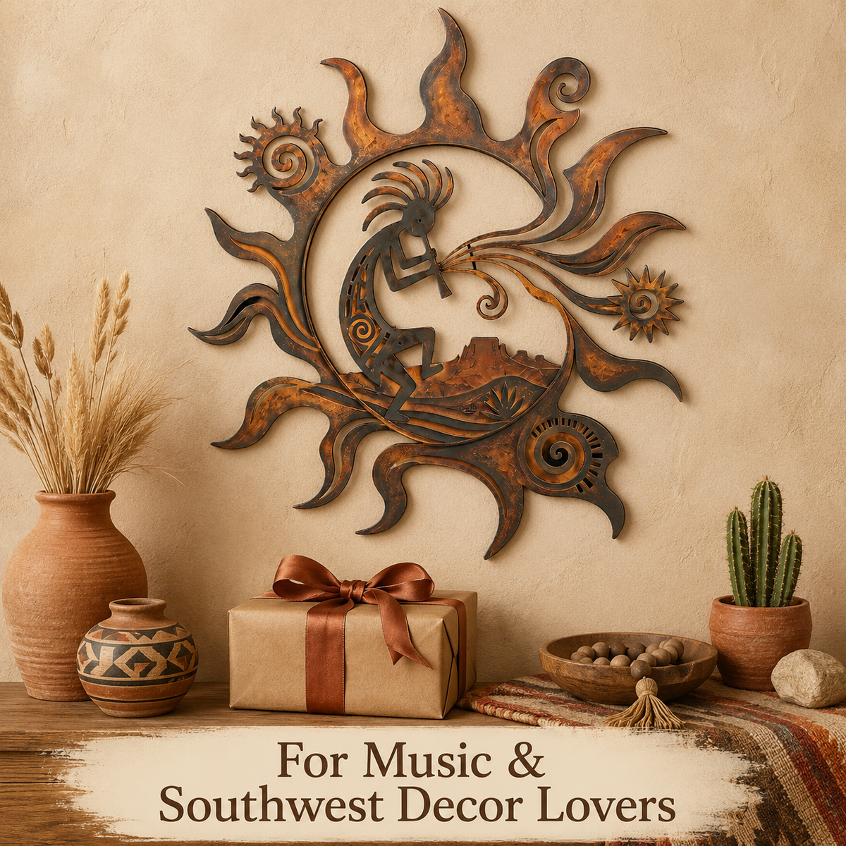 Meaningful Gift - Kokopelli Metal Wall Art Southwestern Wall Decor Desert Sun Rustic