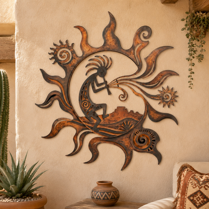 Placement Decor - Kokopelli Metal Wall Art Southwestern Wall Decor Desert Sun Rustic