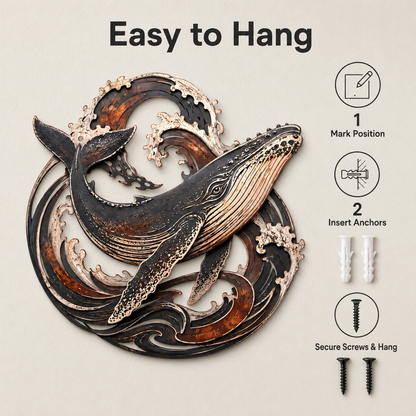 Easy to Hang — Whale Metal Wall Art Humpback Whale Wall Decor Ocean Wall