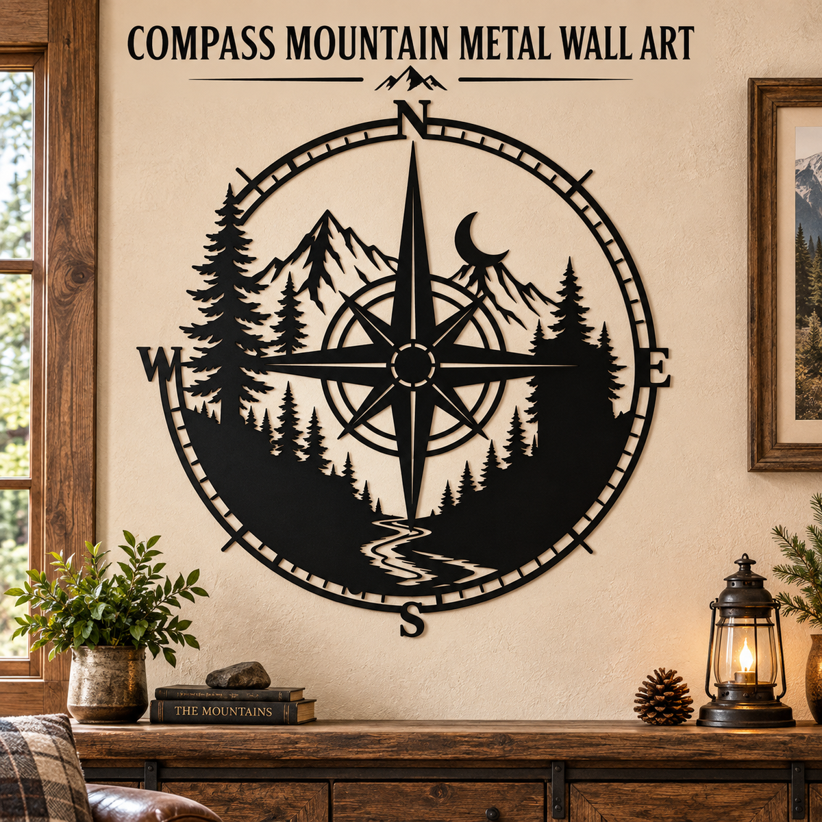 Metal Compass Wall Art Mountain Wall Art Adventure Decor Cabin Wall Art Travel Gift Nature Lover Gift With LED — Hero Lifestyle