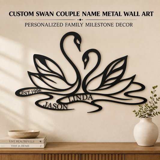Hero Lifestyle - Custom Swan Couple Name Metal Wall Art Personalized Anniversary Gift