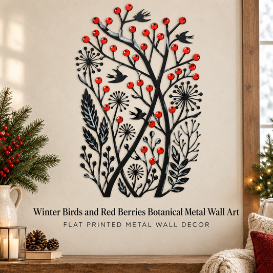 Christmas Wall Art Winter Bird Metal Wall Decor Botanical Nature Art Woodland Christmas Decor Flat Printed Metal Art With LED — Hero Lifestyle