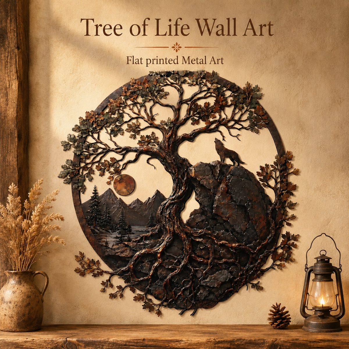 Hero Thumbnail - v1 - Ancient Oak Tree Metal Wall Art Wolf Mountain Wilderness Decor