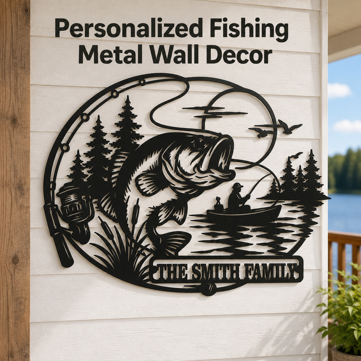 Hero Thumbnail - Personalized Fishing Metal Sign Custom Family Name Bass Fishing Wall