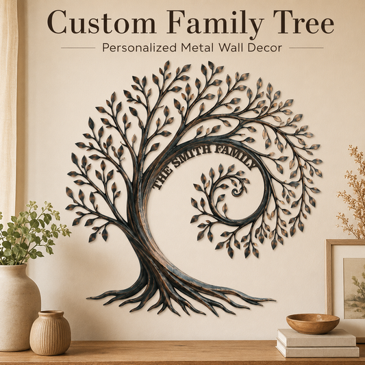 Hero Thumbnail - Personalized Family Tree Metal Wall Art Custom Family Name Sign