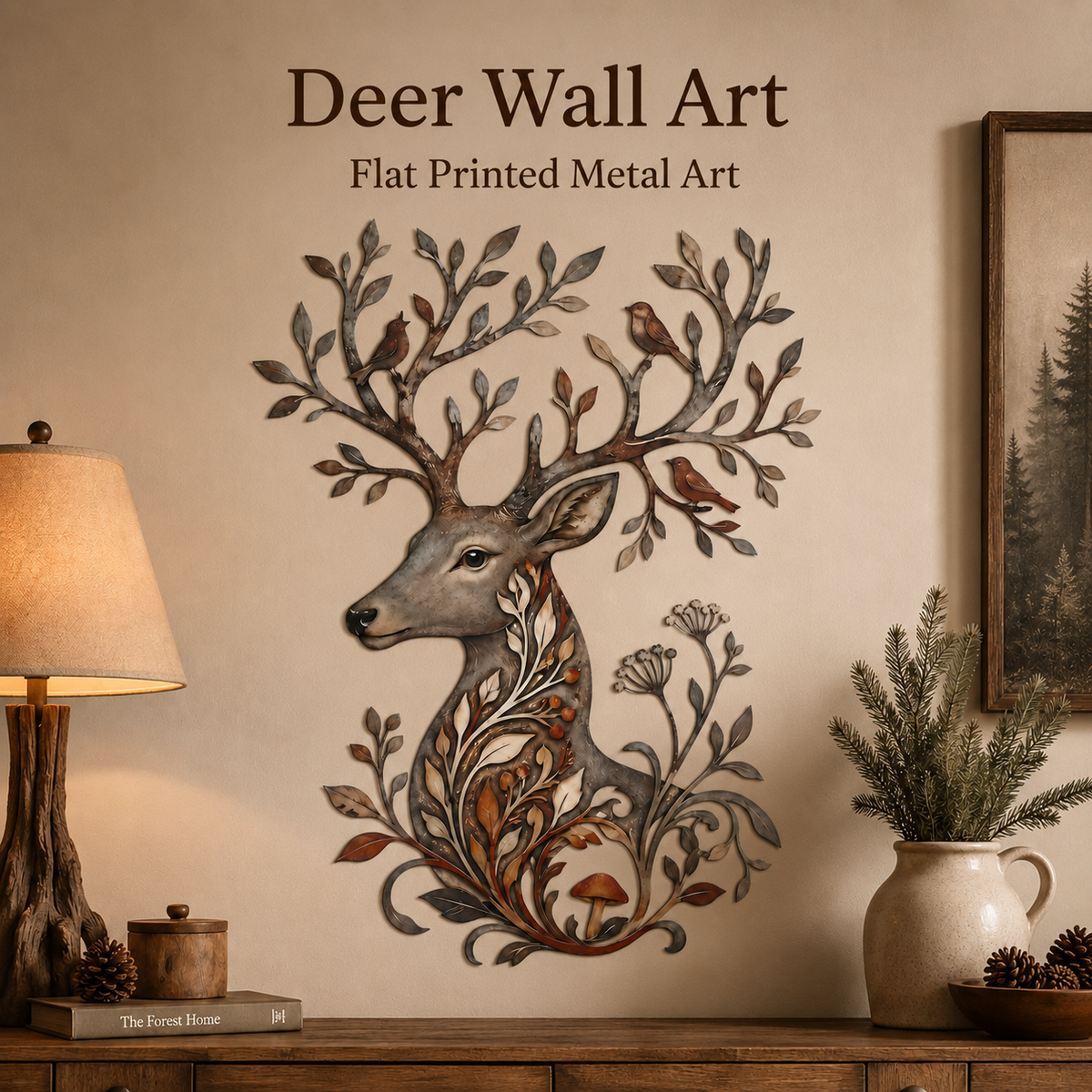 Hero Thumbnail (1) - Botanical Deer Metal Wall Art Woodland Wildlife Decor Deer Antler