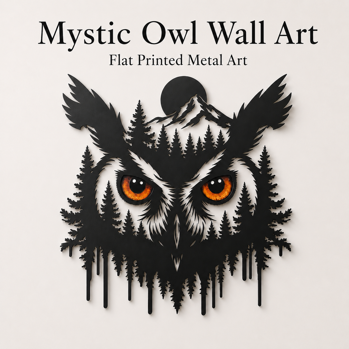 Hero Thumbnail (1) - Owl Metal Wall Art Glowing Owl Eyes Wildlife Art Woodland