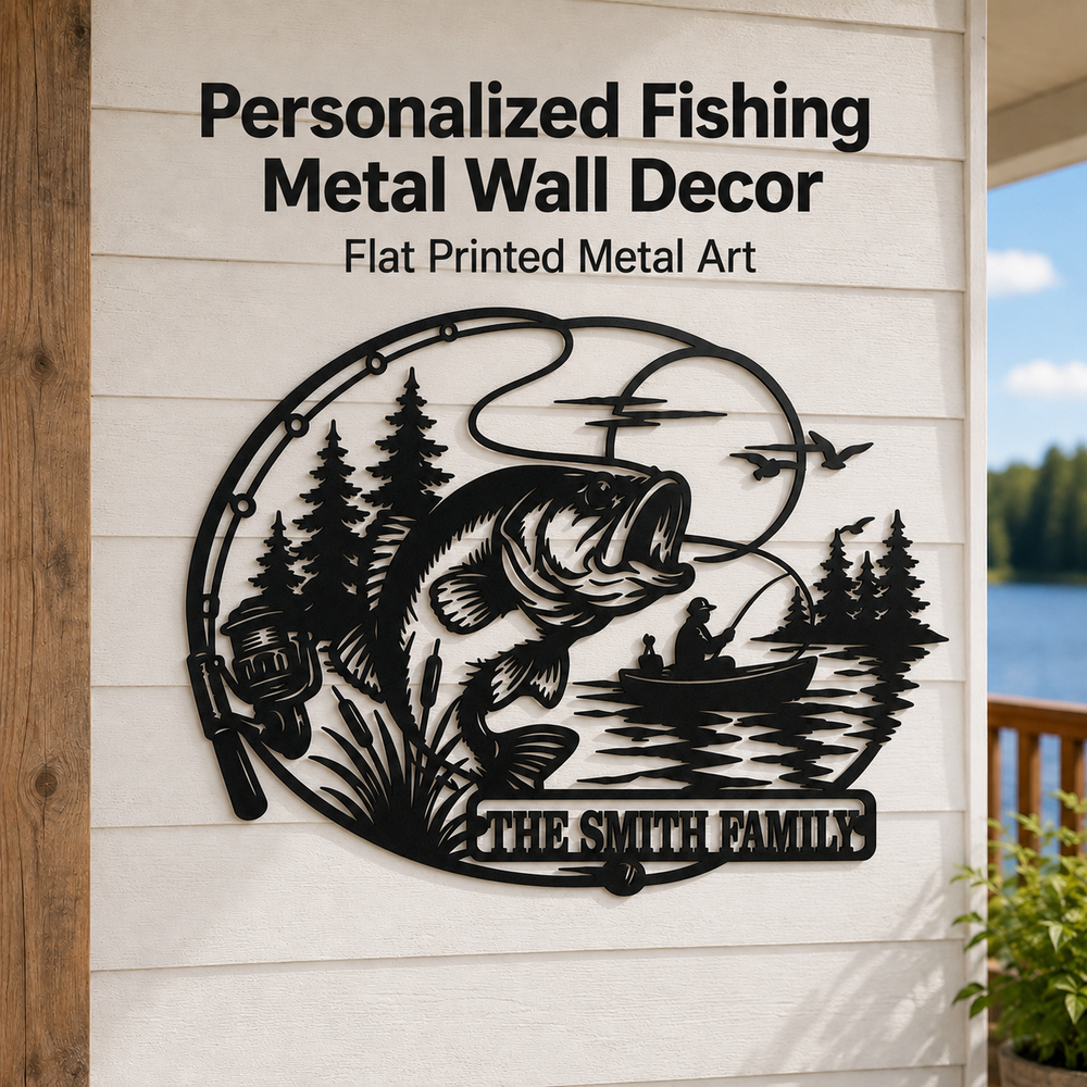 Hero Thumbnail (1) - Personalized Fishing Metal Sign Custom Family Name Bass Fishing Wall