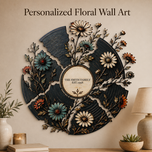 Hero Thumbnail - Personalized Floral Record Metal Wall Art Custom Vinyl Record Decor