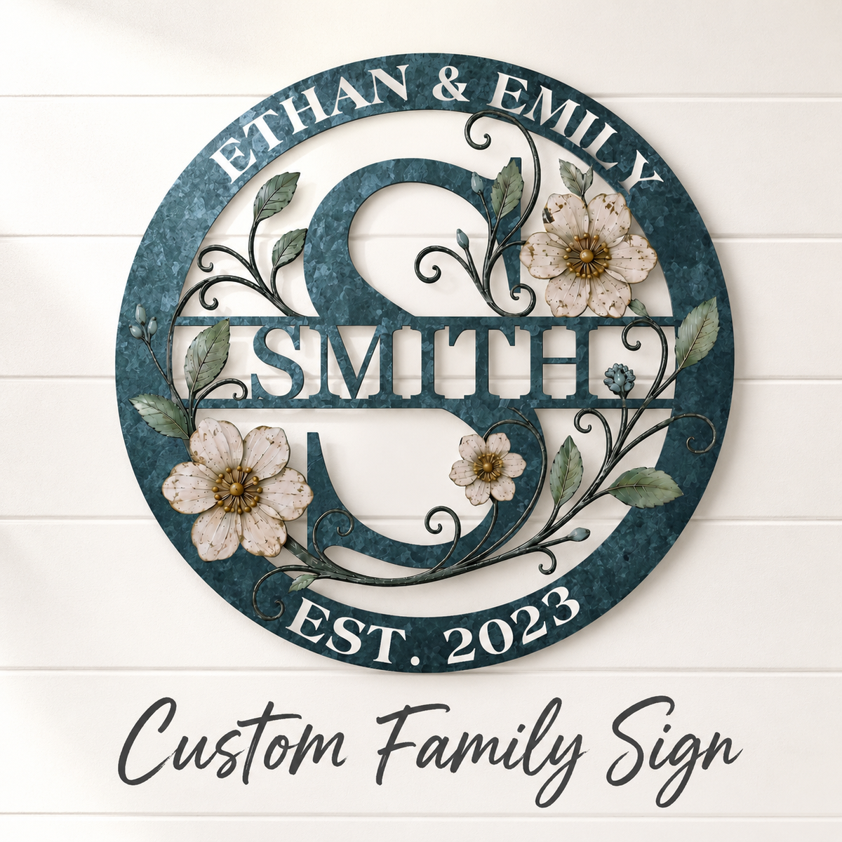 Hero Thumbnail - Personalized Family Name Sign Custom Monogram Metal Wall Art Wedding