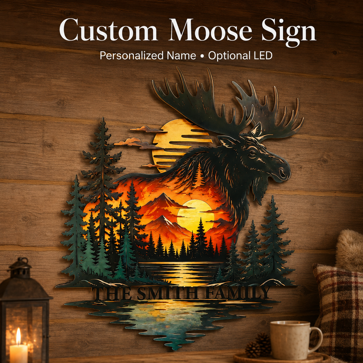 Hero Thumbnail - Personalized Moose Metal Wall Art Custom Family Name Cabin Sign
