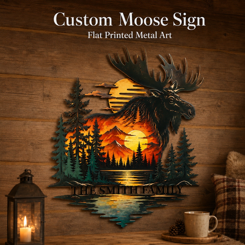 Hero Thumbnail - Personalized Moose Metal Wall Art Custom Family Name Cabin Sign