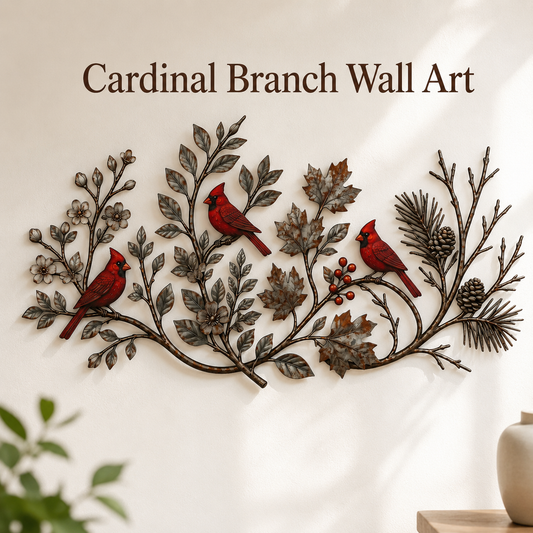 Hero Thumbnail - Cardinal Metal Wall Art Red Bird Botanical Wall Decor Rustic