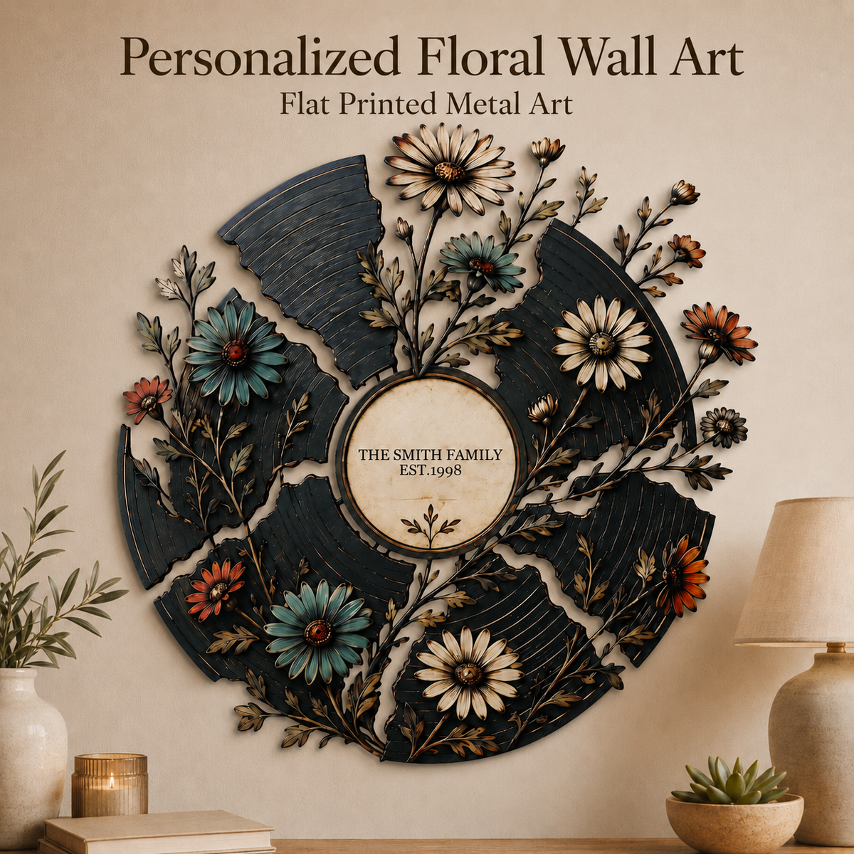 Hero Thumbnail - Personalized Floral Record Metal Wall Art Custom Vinyl Record Decor