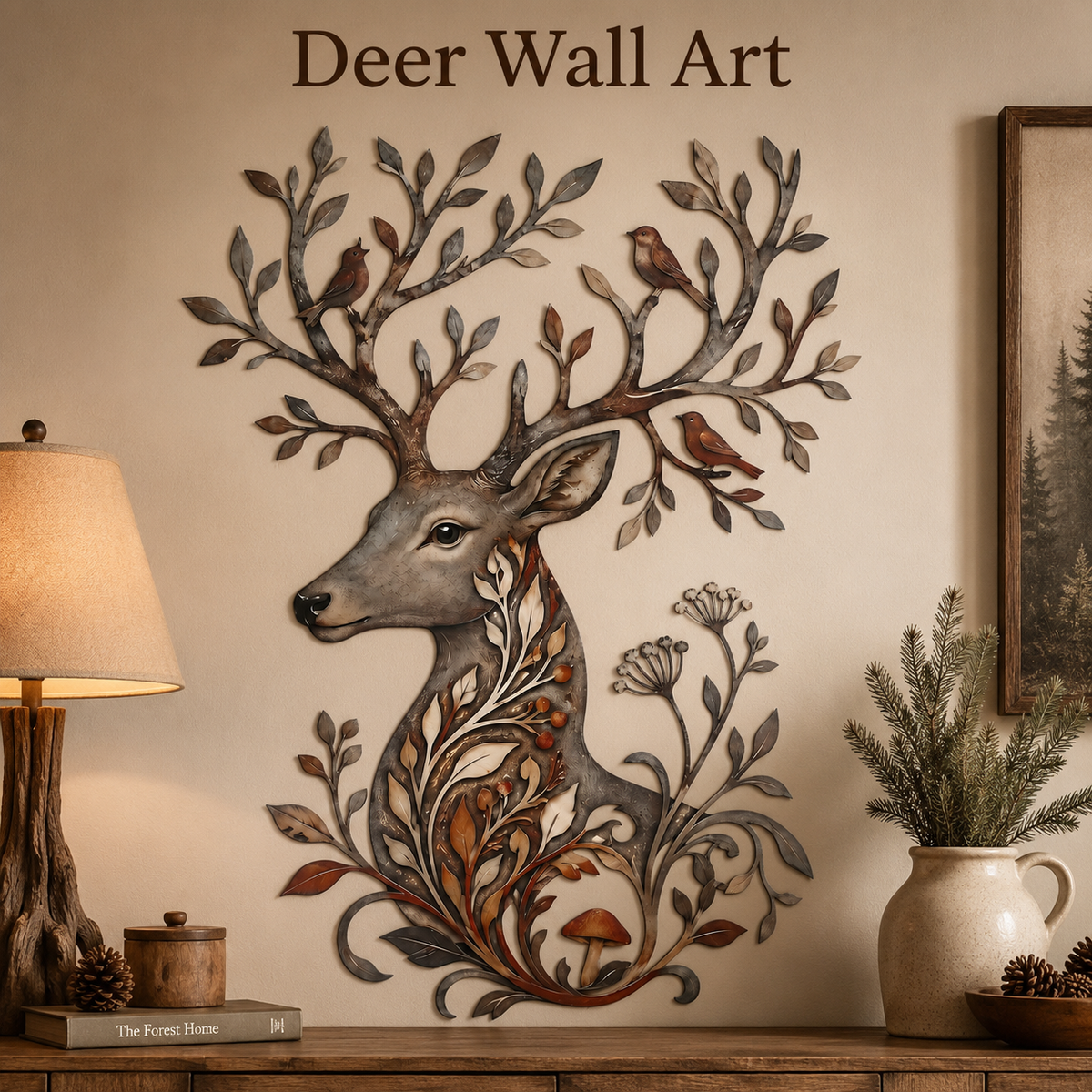 Hero Thumbnail - Botanical Deer Metal Wall Art Woodland Wildlife Decor Deer Antler