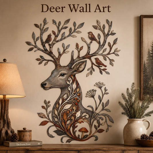 Hero Thumbnail - Botanical Deer Metal Wall Art Woodland Wildlife Decor Deer Antler