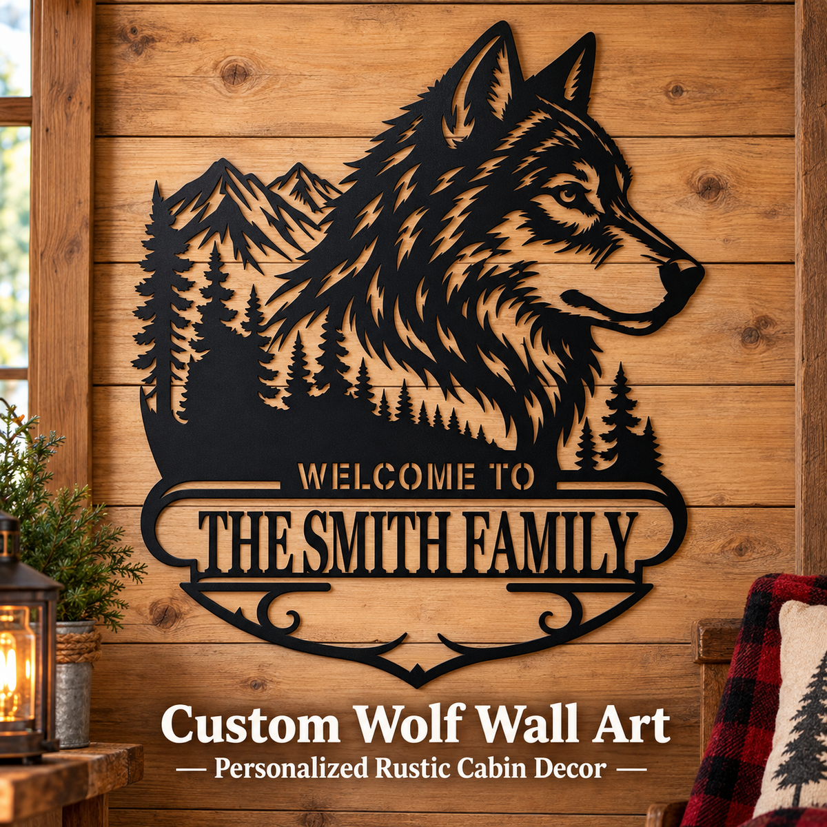 Main Hero - Custom Wolf Metal Wall Art Personalized Cabin Sign Rustic Wildlife