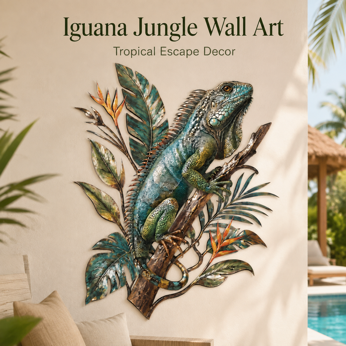 Main Hero - Iguana Metal Wall Art Tropical Lizard Wall Decor Jungle Animal