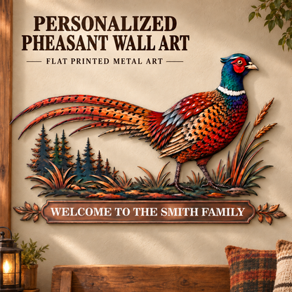 Personalized Pheasant Metal Wall Art Family Name Sign Custom Cabin Wall Decor Wildlife Lodge Decor With LED — main hero
