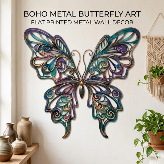 Butterfly Metal Wall Art Colorful Butterfly Wall Decor Whimsical Wall Art Boho Eclectic Nature Decor Flat Printed Metal Art With LED — main hero