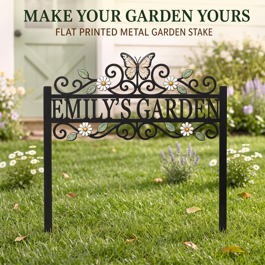 new - Custom Name Garden Stake Personalized Butterfly Garden Decor Daisy Floral