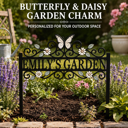 png - Custom Name Garden Stake Personalized Butterfly Garden Decor Daisy Floral