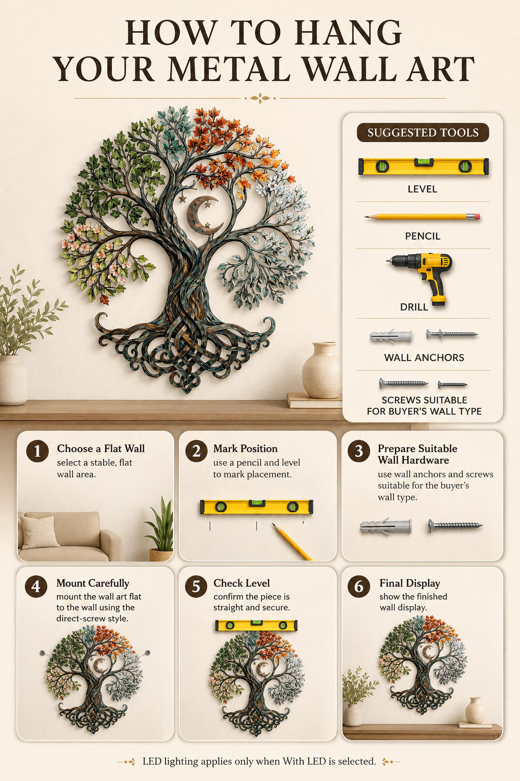 How to Hang - Tree of Life Metal Wall Art Celtic Four Seasons Tree