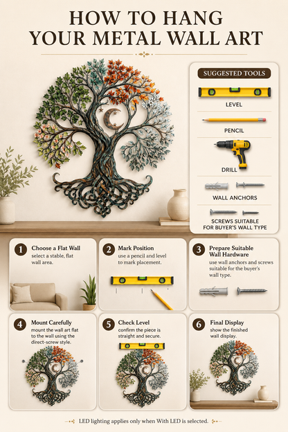 How to Hang - Tree of Life Metal Wall Art Celtic Four Seasons Tree