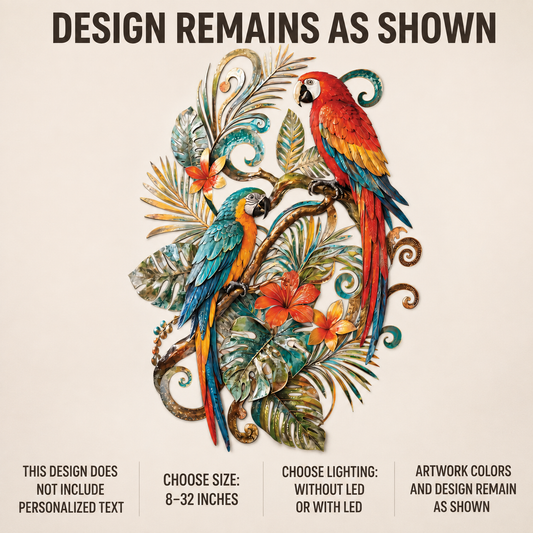 Design Remains As Shown - Tropical Parrot Metal Wall Art Macaw Wall Decor Tropical Bird