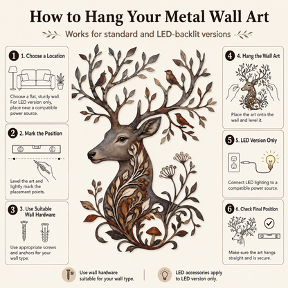 How to Hang - Botanical Deer Metal Wall Art Woodland Wildlife Decor Deer Antler