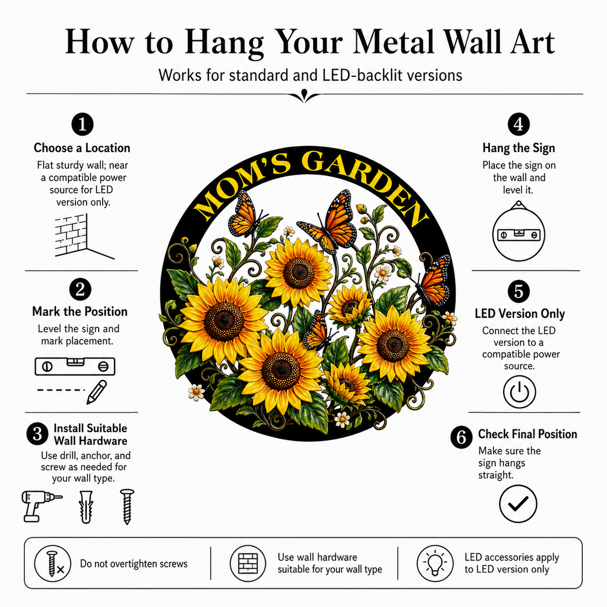 How to Hang - Custom Sunflower Metal Wall Art Butterfly Garden Decor Mom Garden