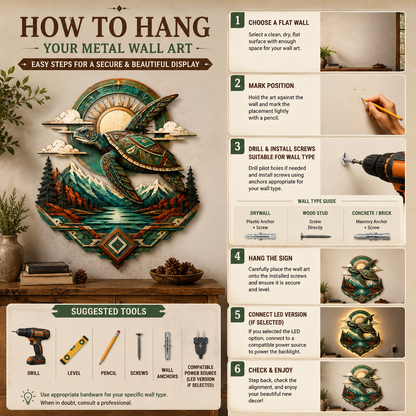 How to Hang Safe Placement - Sea Turtle Metal Wall Art Southwestern Wildlife Decor Mountain Lake