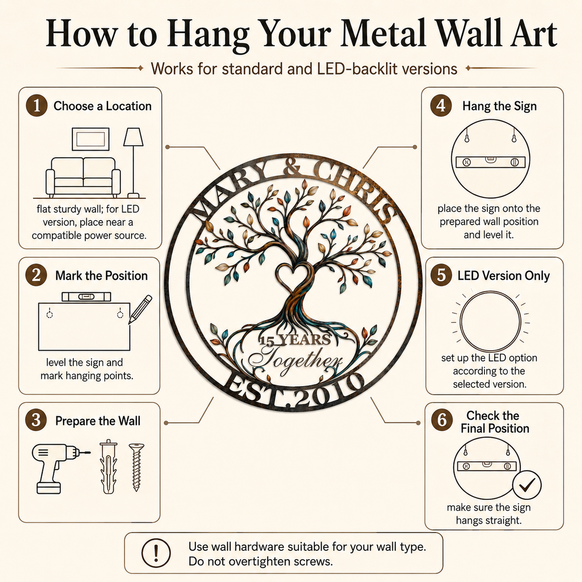 How to Hang - Personalized Anniversary Gift Custom Couple Name Tree of Life Metal