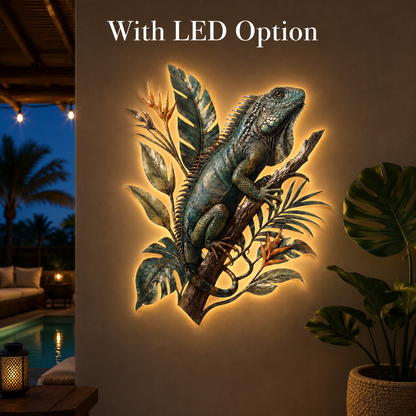 With LED Lifestyle - Iguana Metal Wall Art Tropical Lizard Wall Decor Jungle Animal