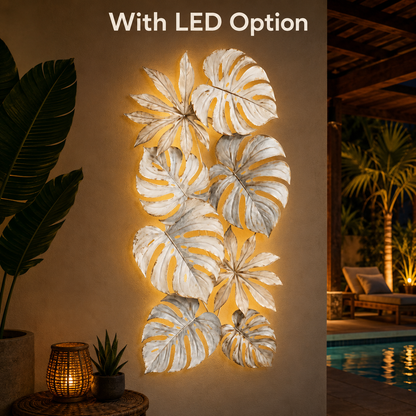 With LED Lifestyle - Tropical Leaf Metal Wall Art Monstera Wall Decor Botanical Patio